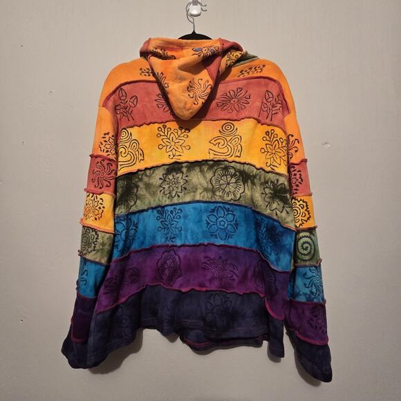 Rising Int'l Rainbow Floral Patchwork Hoodie Sweatshirt Womens XL Hippie Boho - Picture 8 of 9